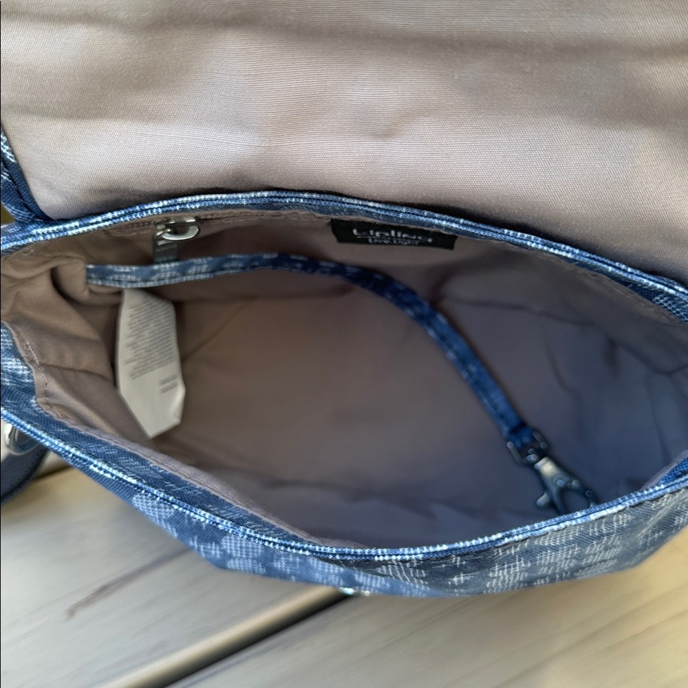 RARE Kipling Sabian Crossbody Blue Denim Dot Mini Bag - Adjustable Navy Strap - Picture 10 of 10
